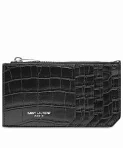 Saint Laurent Croc Leather Zip Card Case