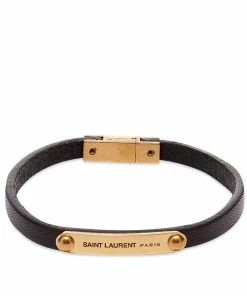 Saint Laurent Leather Id Plaque Bracelet
